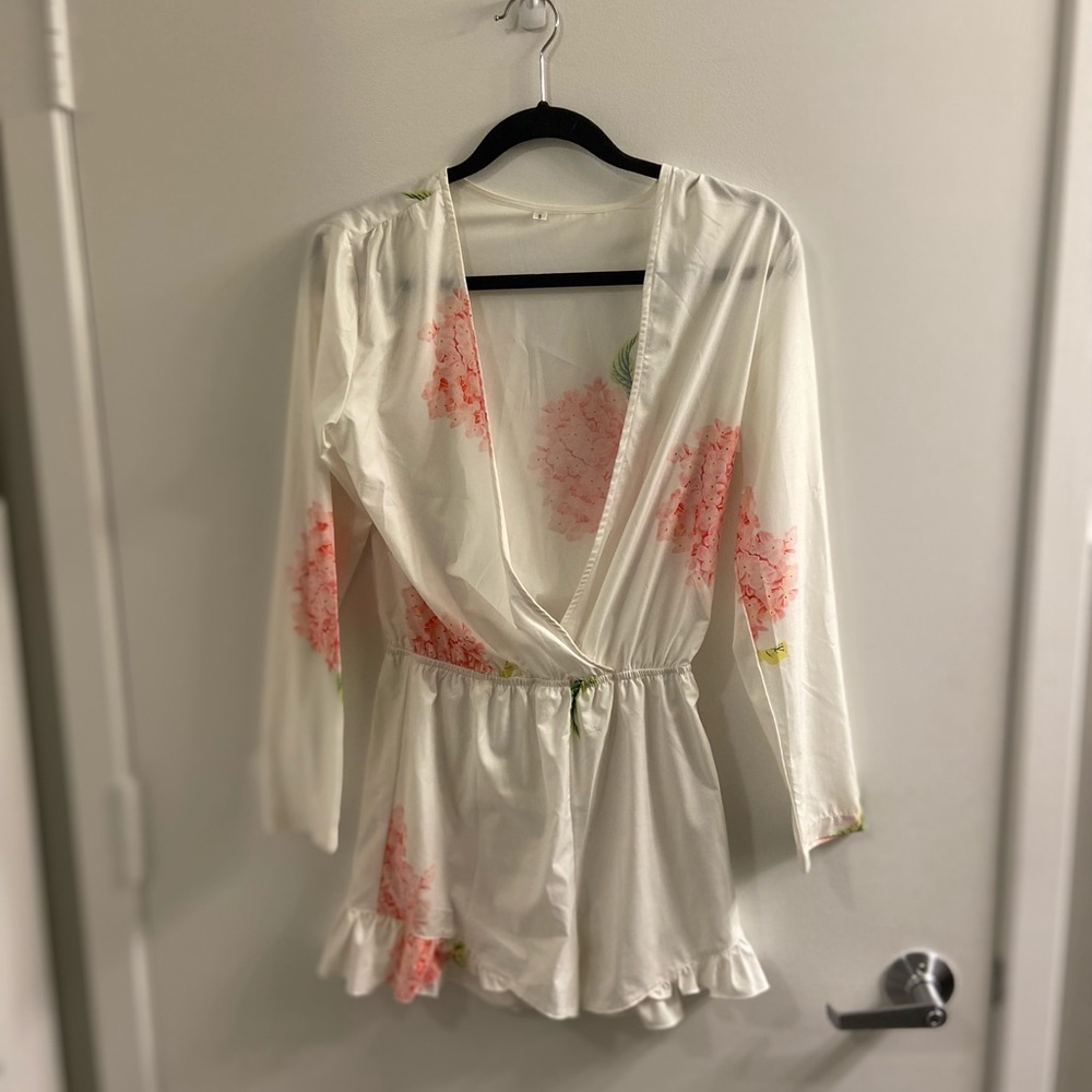 White and pink floral romper